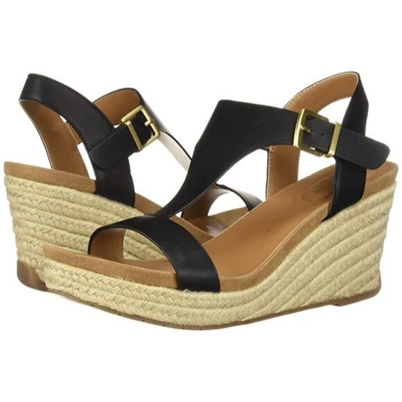 Kenneth Cole Reaction Womens Card Wedge Espadrille Sandals Black Size 8.5M NWOB - Picture 1 of 4